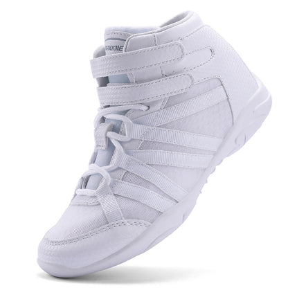 BAXINIER Girls White High Top Cheerleading Shoes Lightweight Youth Cheer Competition Sneakers Training Dance Tennis Shoes