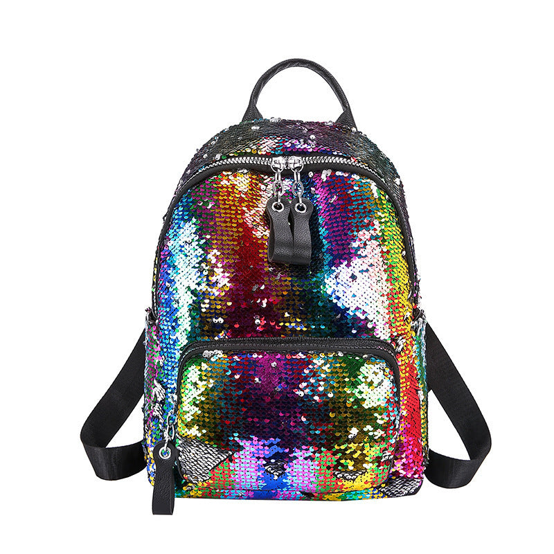 Baxinier cheerleading backpack with sequins colorful street trend laser bead back large capacity backpack