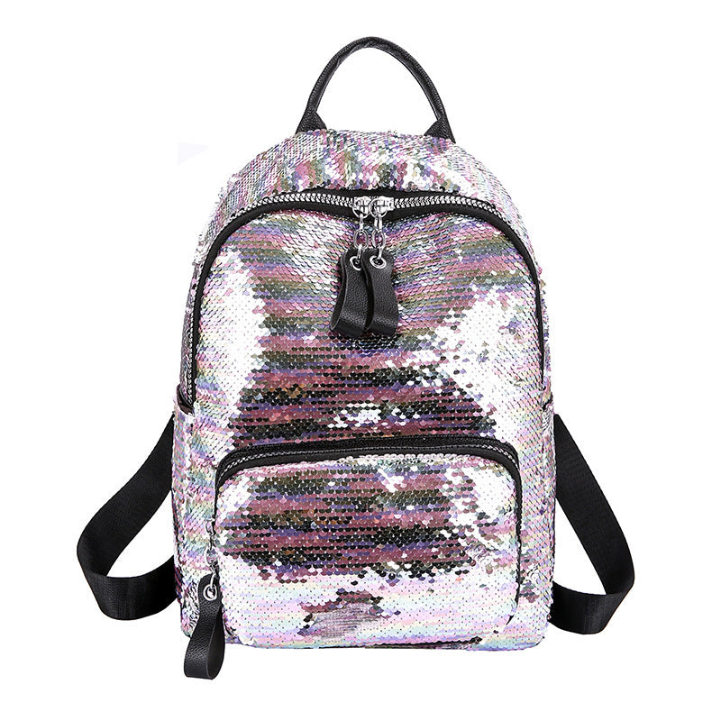 Baxinier cheerleading backpack with sequins colorful street trend laser bead back large capacity backpack