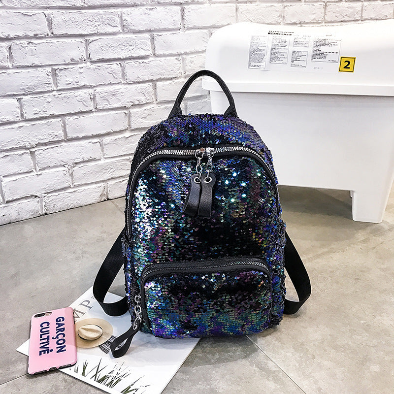 Baxinier cheerleading backpack with sequins colorful street trend laser bead back large capacity backpack