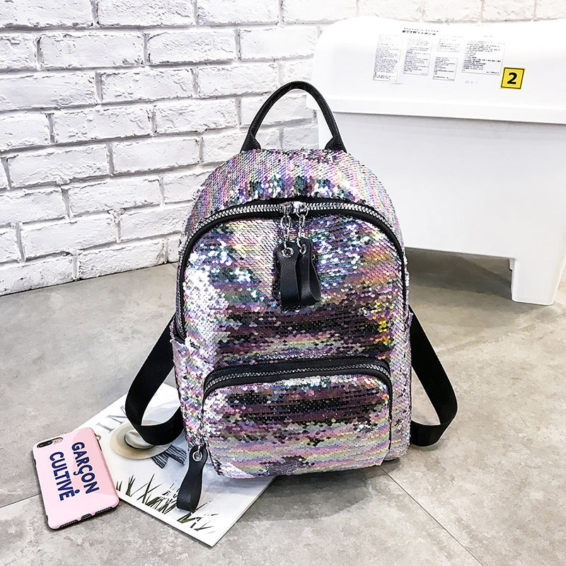 Baxinier cheerleading backpack with sequins colorful street trend laser bead back large capacity backpack