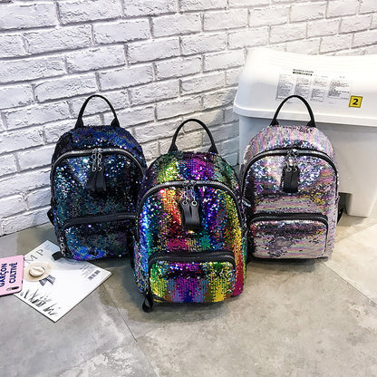 Baxinier cheerleading backpack with sequins colorful street trend laser bead back large capacity backpack