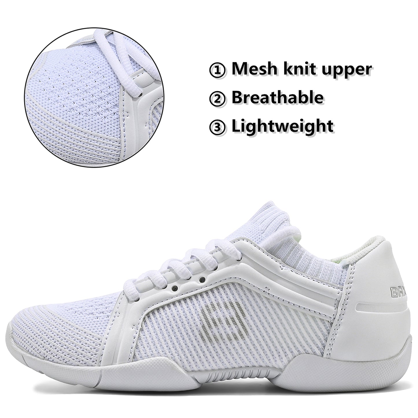 BAXINIER Girls White Cheerleading Dance Sneakers Women Breathable Athletic Training Tennis