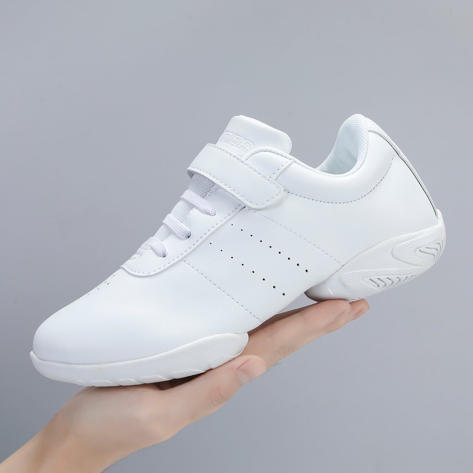 BAXINIER Girls Cheerleading Dance Shoes Athletic Training Tennis Breathable Competition Cheer Sneakers White 12 Little Kid