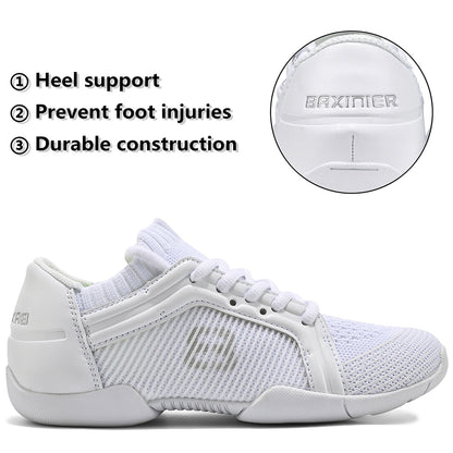 BAXINIER Girls White Cheerleading Dance Sneakers Women Breathable Athletic Training Tennis