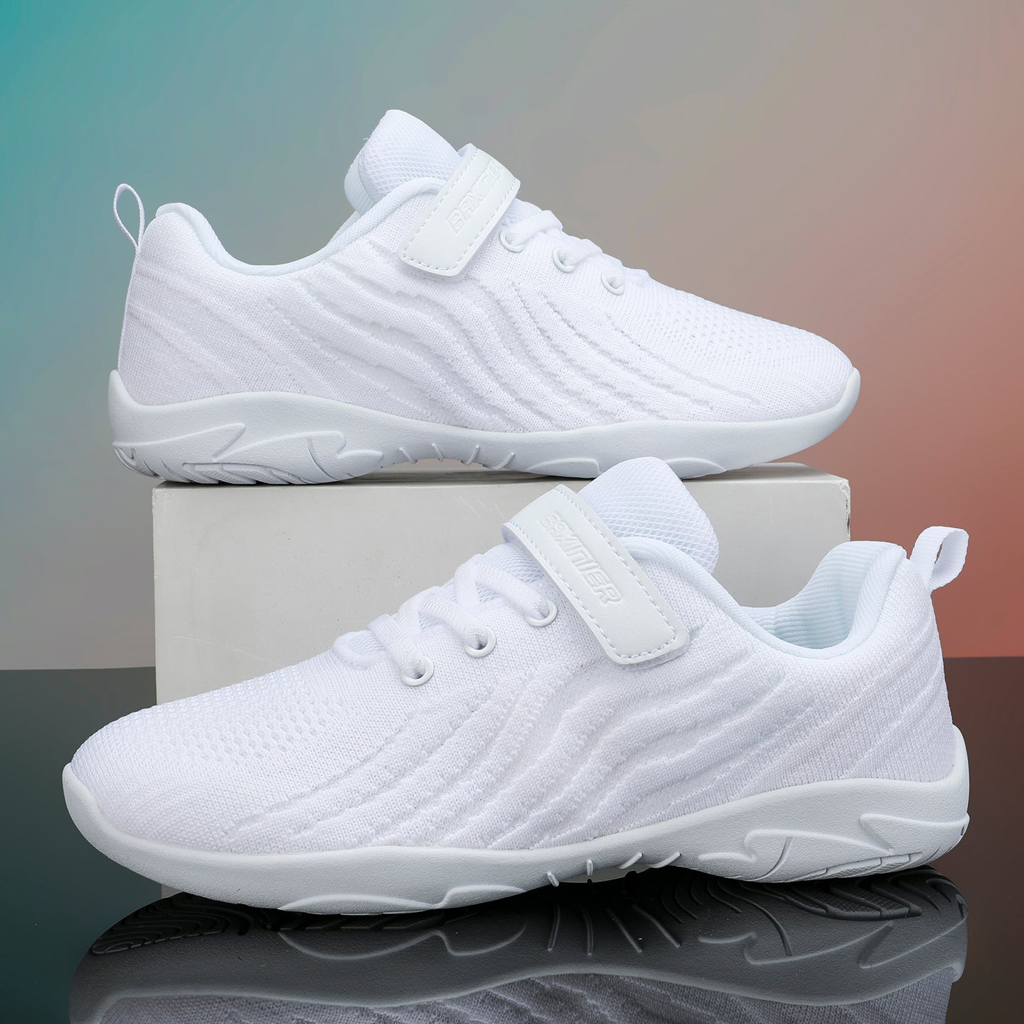 BAXINIER Girls All White Cheerleading Shoes Lightweight Youth Training Dance Tennis Sneakers