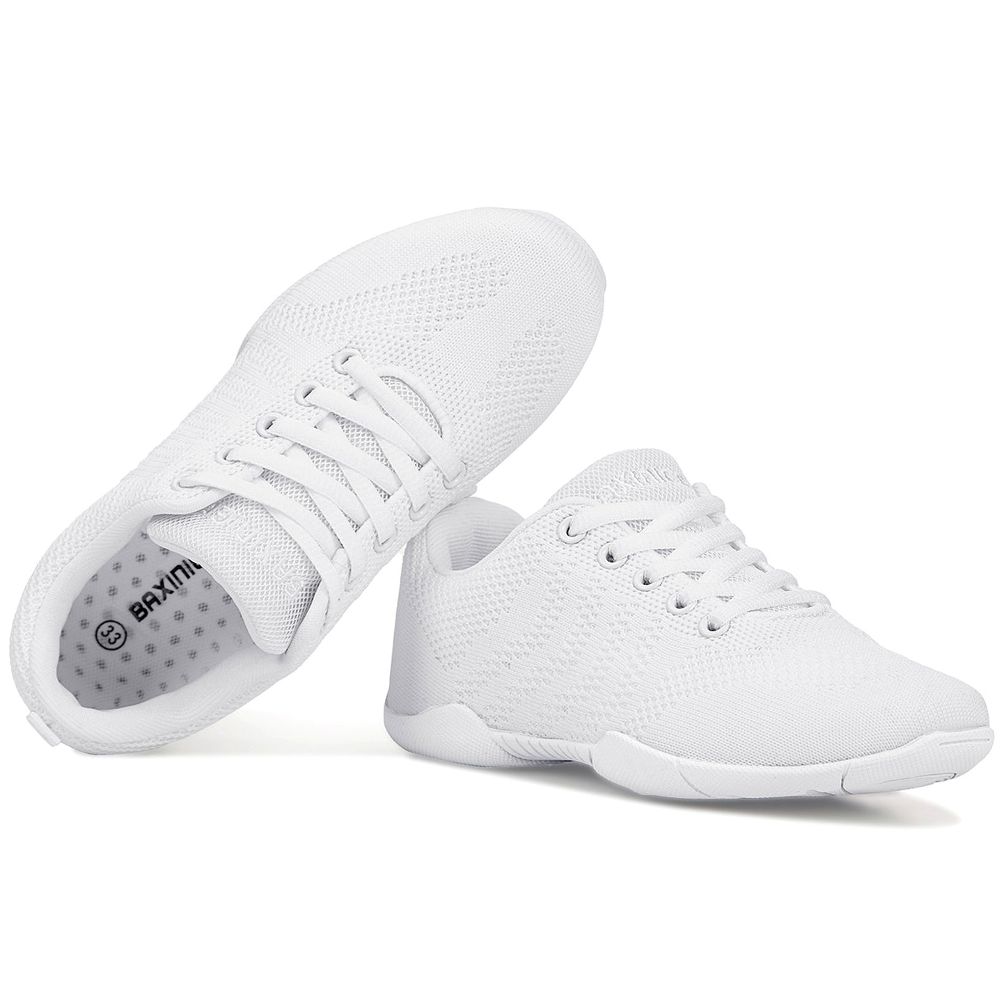 BAXINIER Girls White Mesh Cheerleading Dance Shoes Breathable Youth Performance Cheer Sneakers