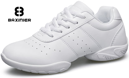 BAXINIER White Cheerleading Dancing Shoes Athletic Training Tennis Walking Breathable Competition Cheer Sneakers