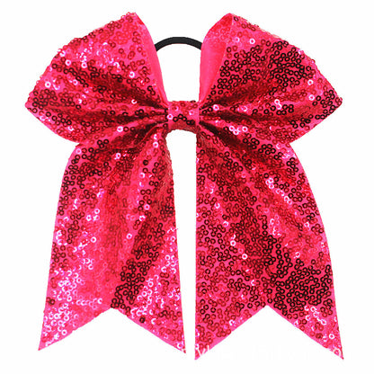 BAXINIER 12PCS 7" Large Glitter Cheer Hair Bows Ponytail Holder Elastic Band Handmade for Cheerleading Teen Girls College Sports (Sequin Mixed-color 12PCS)