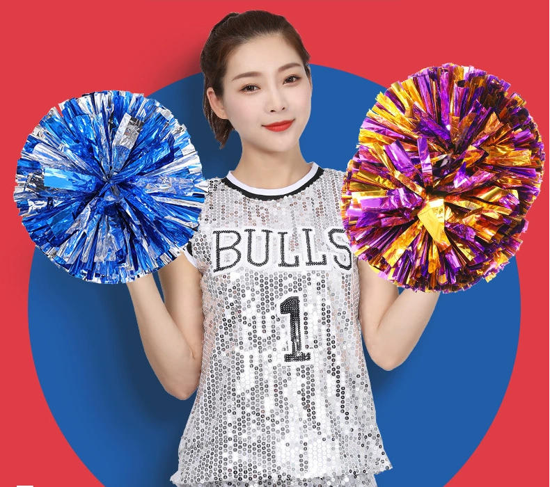 BAXINIER Ring handle full color &two color metal cheerleading Solid Metallic pompom 11 Inch